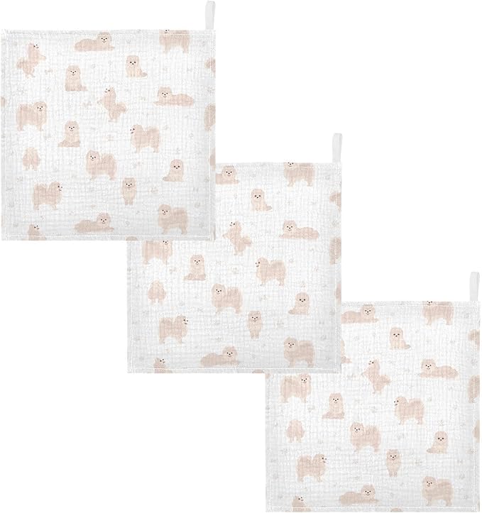 vvfelixl Baby Cotton Washcloths Pomeranian German Spitz Infants Bath Towel for Unisex Puppy Face Towels for Newborn, Natural Baby Wipes Delicate Skin, 11.8 X 11.8 inch, one sizex5