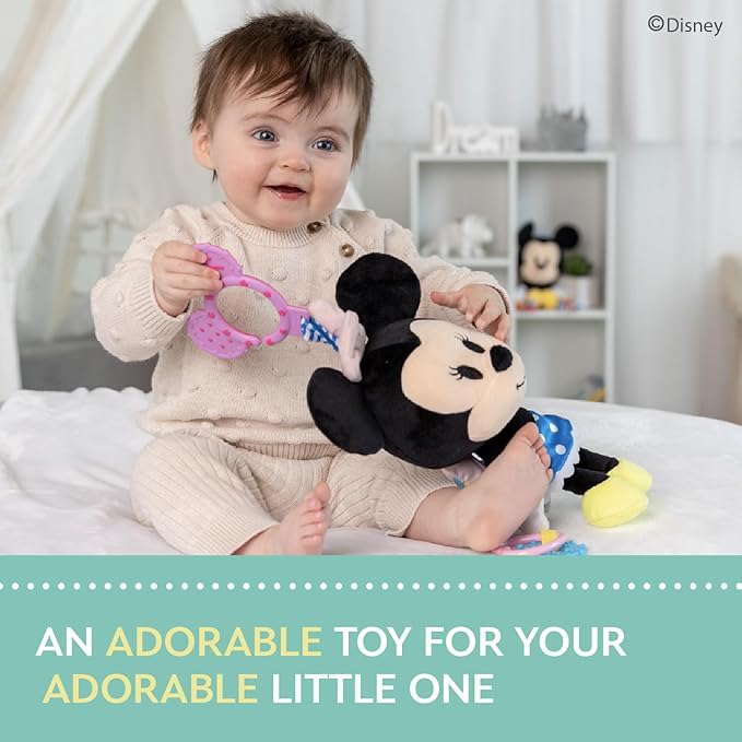 Disney Baby Minnie Mouse On The Go Activity Toy with Teething Rings, Crinkle Sounds, Mirror, and Rattle for Babies and Infants