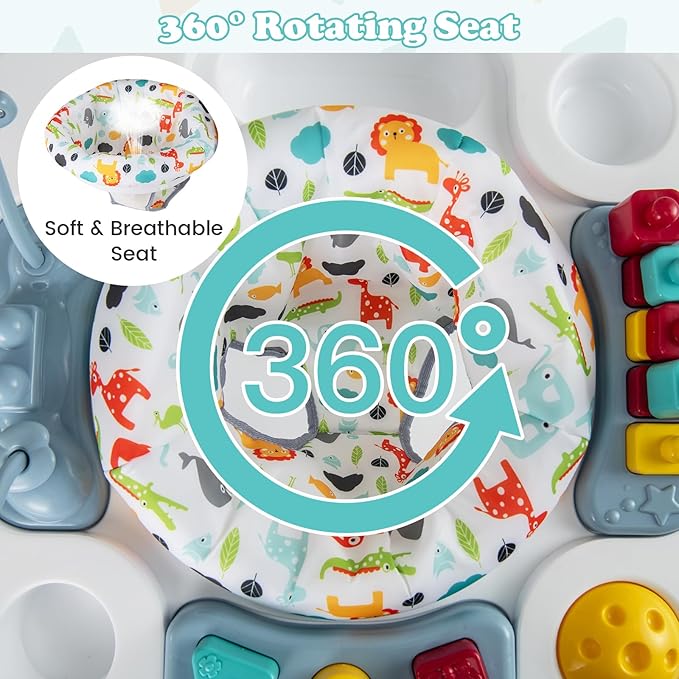HONEY JOY Baby Bouncer Activity Center, 6-in-1 Infant Jumper & Standing Play Table w/ 360° Rotary Seat, 5 Toys, 3 Adjustable Heights, Music & Sounds, Activity Center for Babies(Blue)