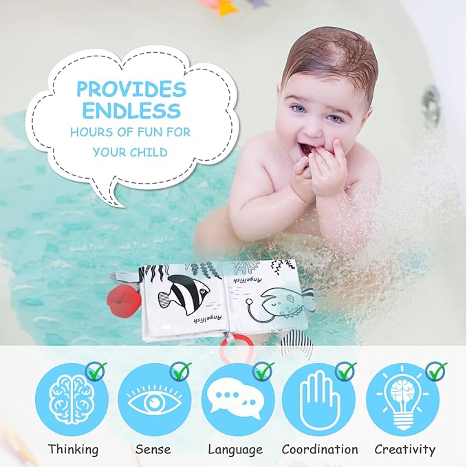 Vicloon Cloth Books, 3D Touch and Feel High Contrast Cloth Book, Baby Books Toys for Baby 0-12 Months, Soft Sensory Crinkle Book for Infants Toddler, Newborns Shower (Ocean)