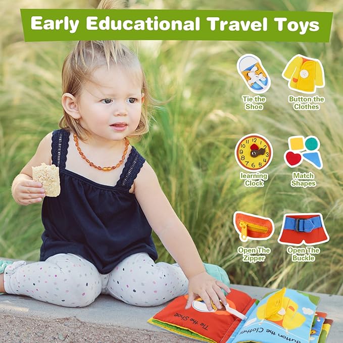 Richgv Baby Books Toys 6-12 Months, My First Story Book Busy Book 6-12-18 Months, Baby Montessori Toys Travel Toy, 10 Pages Preschool Learning Activities for 1-2 Years Old Boys & Girls