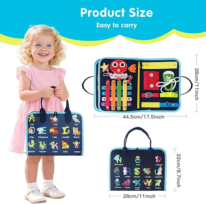 Montessori Busy Board Toy for Toddlers - A Suitable Birthday Gift for 3-Year-olds, an Interactive Playbook for Toddlers, a Sensory Activity Book, and a Quiet, Busy Book Travel Toy