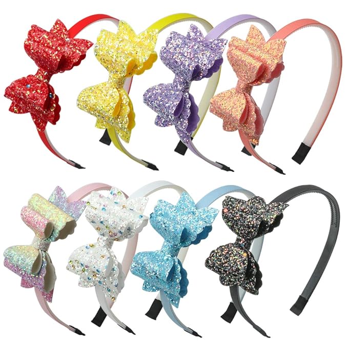 8Pcs Glitter Bows Headbands for Girls Children Sequin Hair Bows Hairbands School Girls Toddler Headband Hair Accessoires