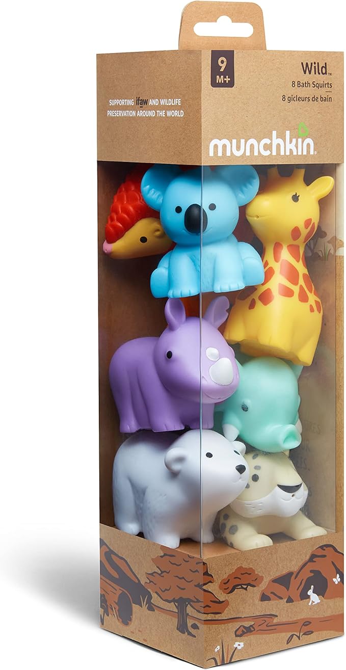 Munchkin Baby Bath Toy Squirts for Babies and Toddlers 9 Months and Up, Wild Animal Squirters, 8 Pack