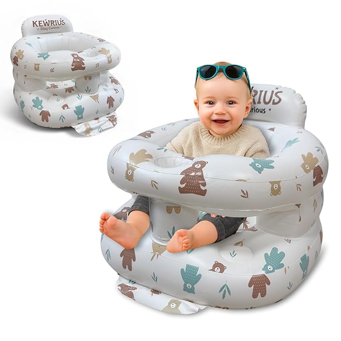 Inflatable Baby Seat with Soft Safety Barrier, Blow Up Baby Chair with Built in Pump for Babies