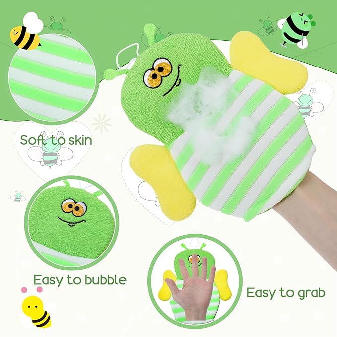 Sibba 10 Pcs Baby Bath Mitt Washcloths Gloves, Gentle Cute Exfoliating Wash Mitt Animal Pattern, Baby Mittens Bath Towel Glove Soft Scrub Toddler Wash Cloths Body Scrubber Bathing Loofah Infant Gloves