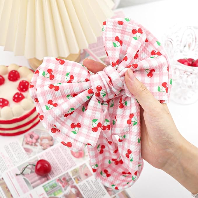 Baby Girl Headbands 7’’ Pink Bows Cherry Baby Girls Hair Accessories Summer Outfits for Newborn Infant Toddler Clothes