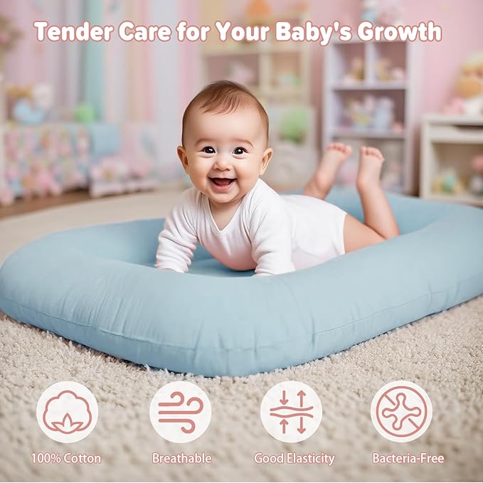 Baby Lounger for Infants Babies 0-24 Months, Bionic Organic Lounger, Soft Cotton Breathable Infant Floor Seats & Loungers for Newborn Baby Shower Gifts (Blue)