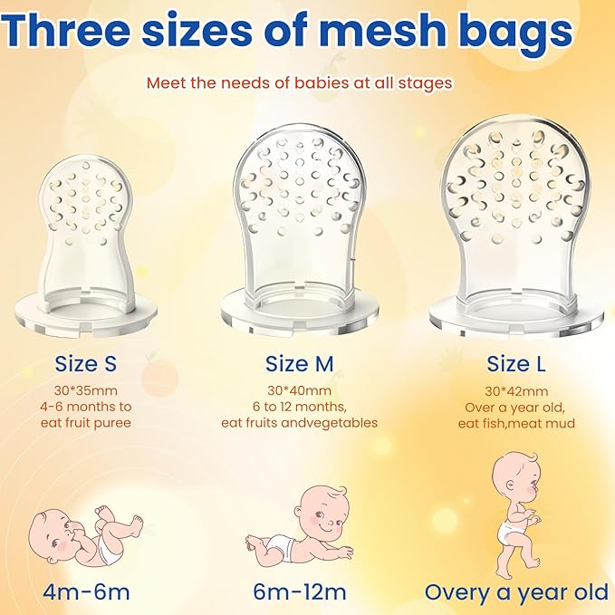Baby Fruit Food Feeder Pacifier - Fresh Teething Pacifiers, 3 Different Size Silicone Pouch,Teethers for Babies 6-24Months, Baby Solid Food Essentials, Nutrition Feeder, BPA Free,1 Pice, Blue