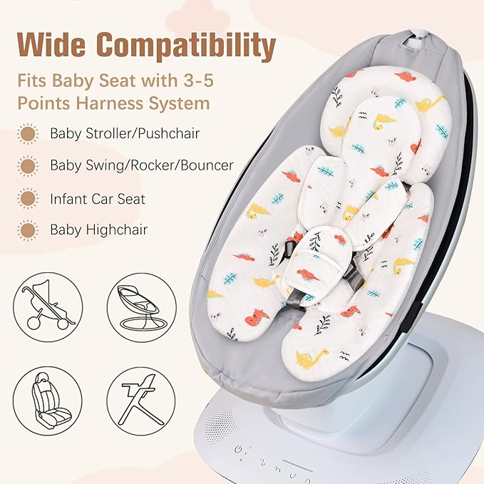 vocheer Infant Car Seat Insert, Newborn Carseat Head and Body Support, Reversible Cushion with 3 Extra Strap Covers, Baby Swing, Large Size, Cotton, Mesh Material, Dinosaur