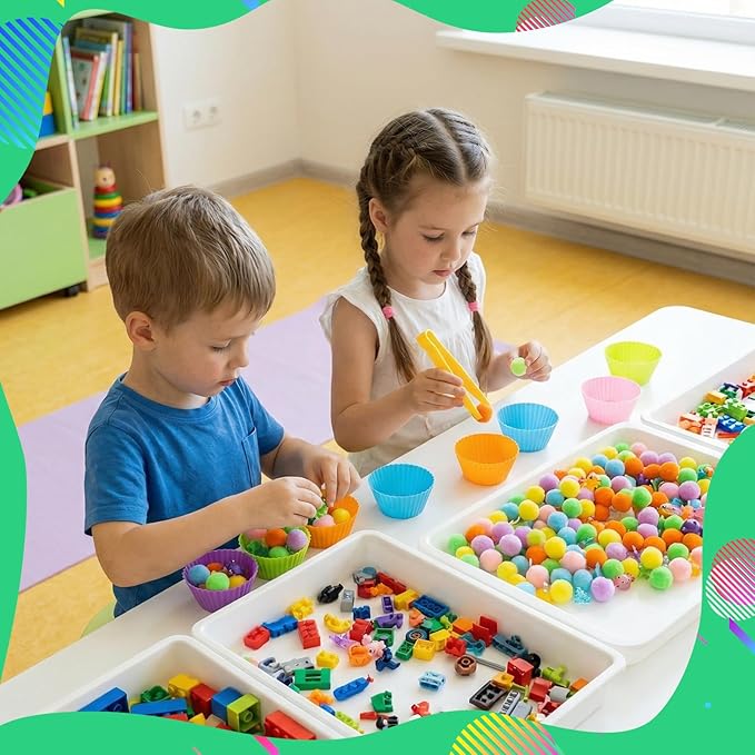 320 Pcs Axolotl Sensory Bin Fillers 200 Pompoms 42 Resin Axolotl Tweezers Scissors Clips Cups Fine Motor Skills Sets