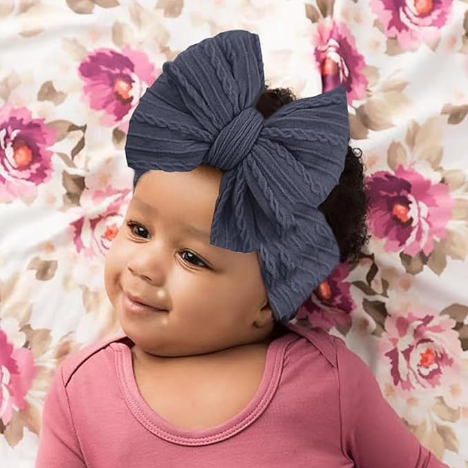 3 Pcs Baby Bows Headbands Soft Nylon Hairbands Super Elastic Headband Hair Accessories For Baby Girls Infant Toddler Essentials (White Grey Blue, Mid)