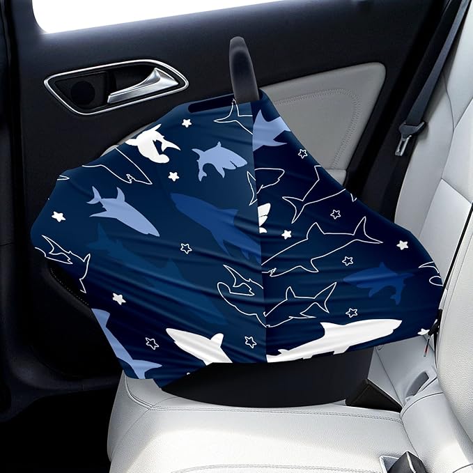 Baby Car Seat Stroller Covers Sharks Nursing Cover Breastfeeding Scarf Soft Breathable Stretchy Infant Car Canopy Coverage Carseat Cover for Boys and Girls Multi Use