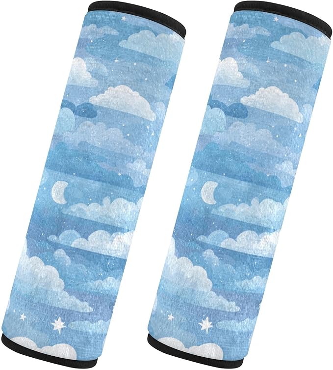 2 Pack Seatbelt Covers Seat Belt Cover Pad for Adults Boys Girls Car Seat Strap Covers Pads Cushion Universal Shoulder Strap Pad Protector for Backpack Camera Bag 10x7.7Inch Blue Gradient Cloud and St