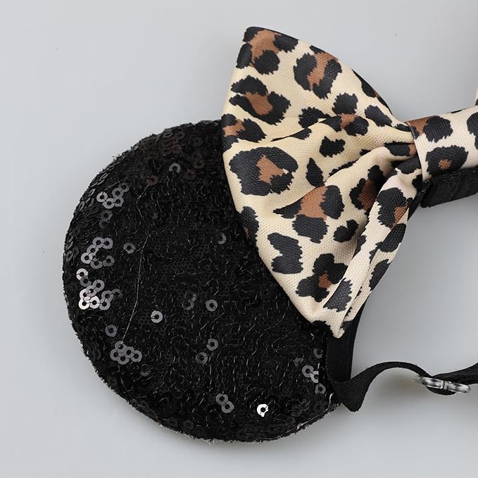 Adjustable Mouse Ears Hair Bow Headband, Cheeath Leopard Printed Elastic Hairband for Toddlers Baby Girls
