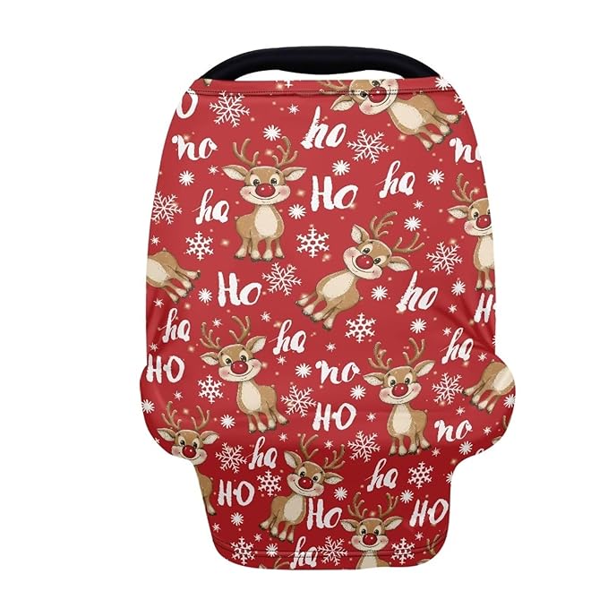 AFPANQZ Christmas Deer Nursing Cover Breastfeeding Scarf Baby Car Seat Covers for Boys Girls Infant Carseat Canopy Stretchy Soft Breathable Multi-Use Cover Up for Strolle Shopping Cart