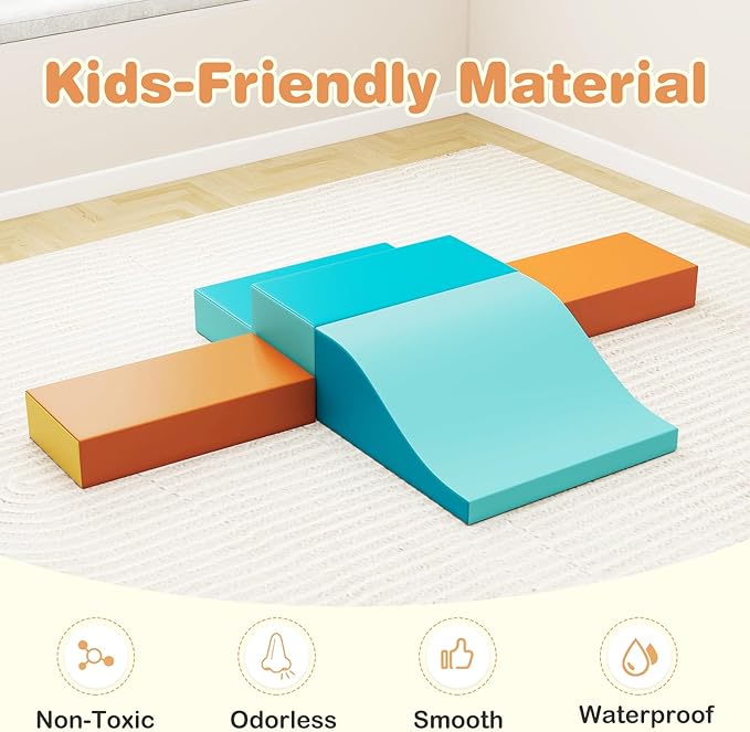 Olakids Toddler Climbing Toys Indoor, 10 Pieces Baby Foam Blocks Soft Play Set with PU Leather, Kids Climb Crawling Activity Gym Playground for 1+ Years (Brown)