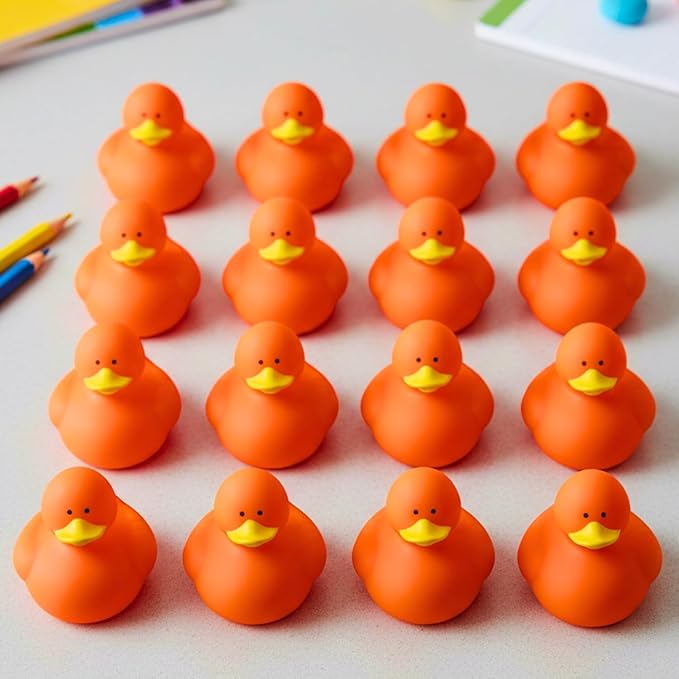 Fun Express Rubber 2" Solid Color Duckies - 12 Ducks (Orange)