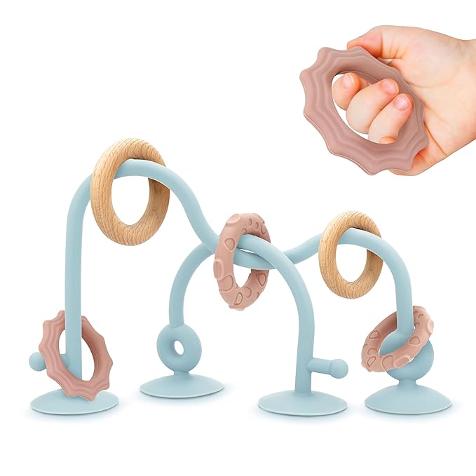 Baby Suction High Chair Toys - Enhanced 24hr Hold Suction Cup Sensory Bath Toys for Babies 6-12 Months, Toddlers, Infant, Interactive Silicone Montessori Teether Toy