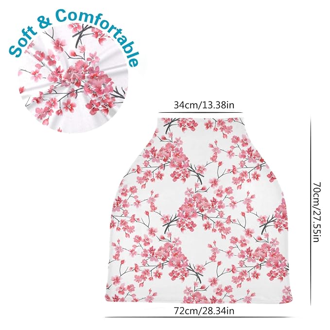 Baby Car Seat Covers Canopies for Boys Girls Branches of Cherry Blossoms Infant Stroller Cover Nursing Cover Breastfeeding Scarf Warm Windproof