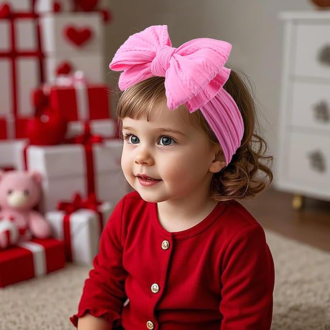 LemonSpace Handmade Baby Girls Bows Soft Stretchy Nylon Hair Bands Hair Accessories Baby headbands with Bows for Newborn Baby Girls Infant Toddlers Kids(Pink