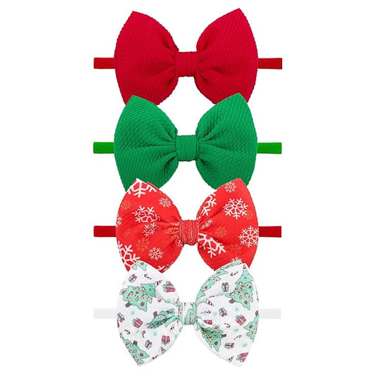 YanJie Christmas Baby Headbands Newborns Bows Red Green Printed Snowflake Baby Bows Nylon Headband Toddler Infant Hairbands Cheer Bow Christmas Gift