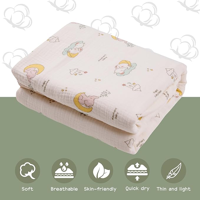 Hooded Towel Muslin Hooded Towel Made from Organic Cotton 6-Layer Cotton Bath Towel, Soft Bath Towels 25x51inches for Toddler Baby (Splashing Elephant)