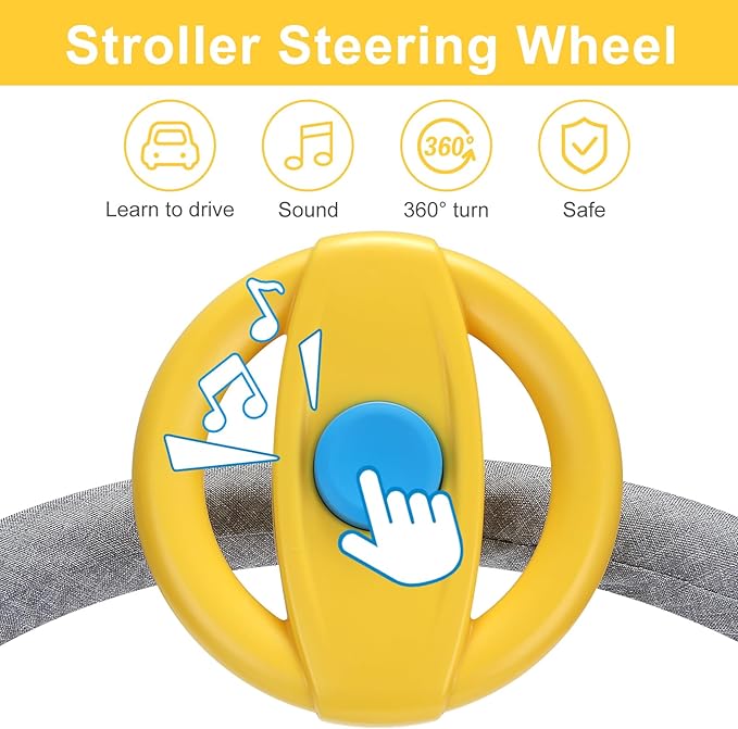 Accmor Stroller Steering Wheel Toy, Simulated Steering Wheel for Stroller Shopping Carts Cart Universal Detachable Pretend Driving Funny Toy Attachment