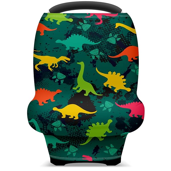 Baby Car Seat Stroller Covers Dinosaur Silhouettes Nursing Cover Breastfeeding Scarf Soft Breathable Stretchy Infant Car Canopy Coverage Carseat Cover for Boys and Girls Multi Use