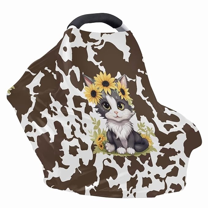 Cow Cat Baby Car Seat Cover Durable Washable Breastfeeding Scarf Dust Cover Privacy Protection Lightweight Durable Multi-Purpose Car Seat Canopy Cover