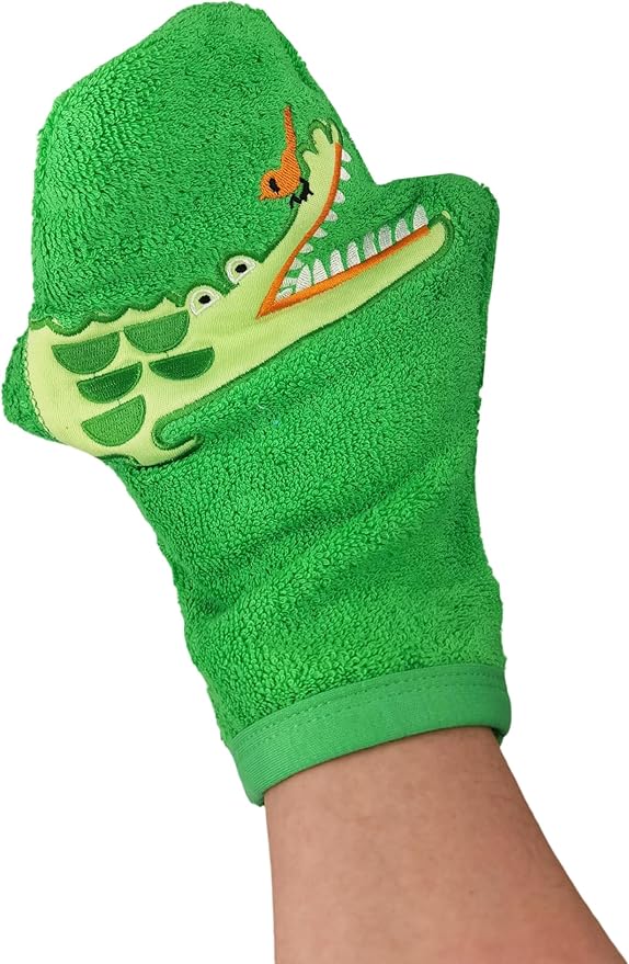 JN&LULU Baby Organics Bath Mitt Toddlers Bath Cotton and Soft Scrub Bathing Loofah Baby Shower Gifts (Crocodile)