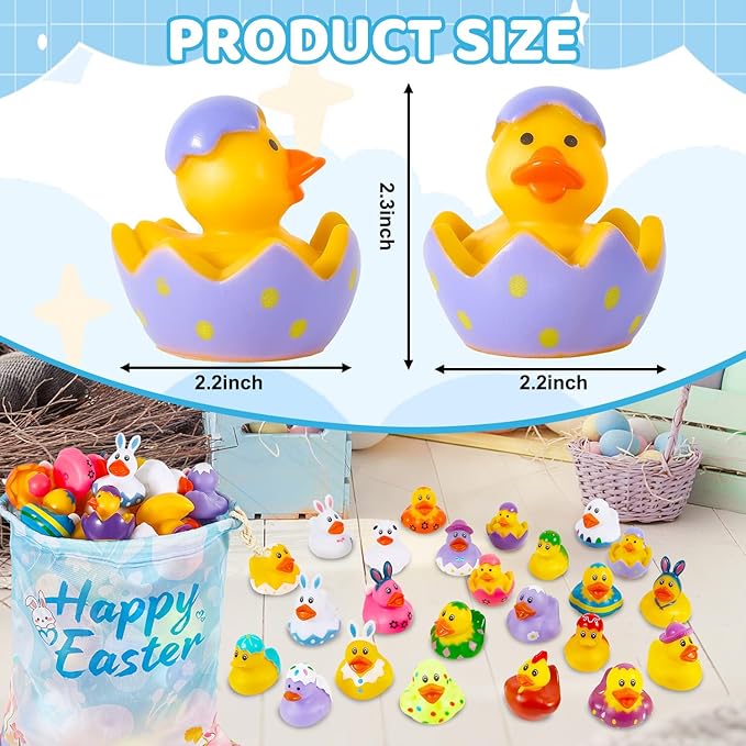 24 Pack Rubber Ducks Jeep Ducking with a Bag- 2" Easter Assortment Duckies for Jeep Duck Easter Themed Cruise Duck for Pool, Party Favors, Birthday Gifts, Classroom Incentives, Kids Water Bath Toys