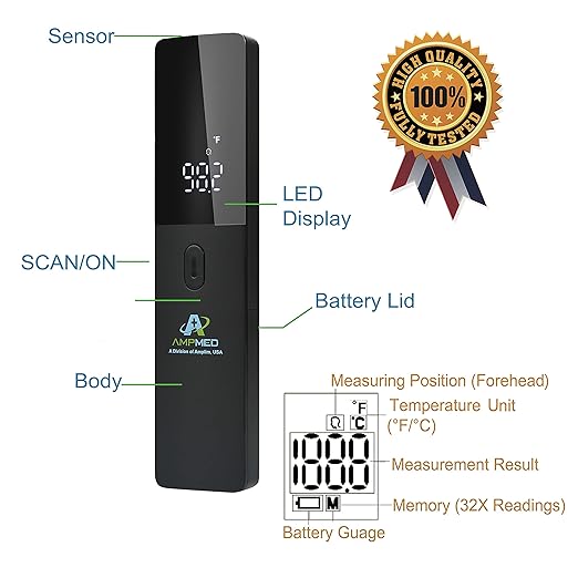 Amplim 4-Pack Hospital & Medical Grade Non Contact Digital Infrared Forehead Thermometer for Babies, Kids, and Adults.