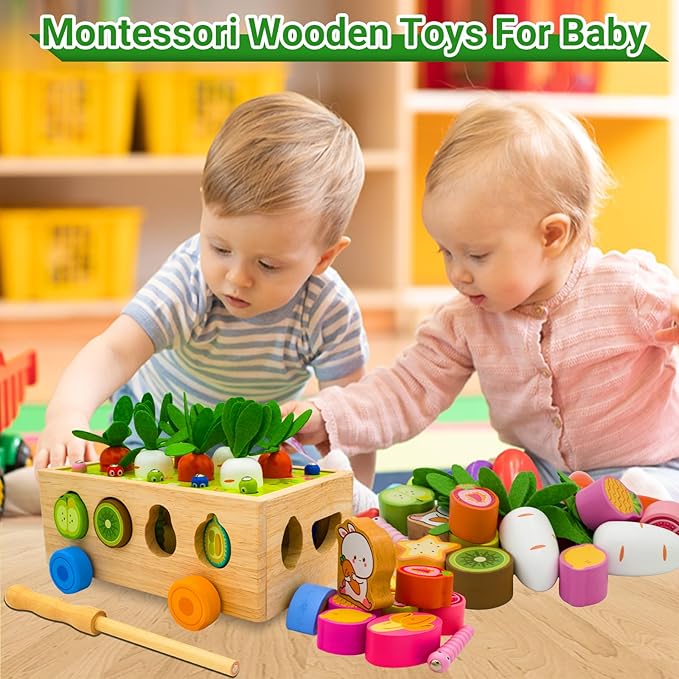 MEGRANATE Montessori Wooden Shape Sorter for Baby Carrot Shape Sorting Toy for Toddlers 3+ Montessori Shape Puzzles Fine Motor Toys Sensory Learning Educational Toys for Kids 1 2 3 4 5 6 Years Old