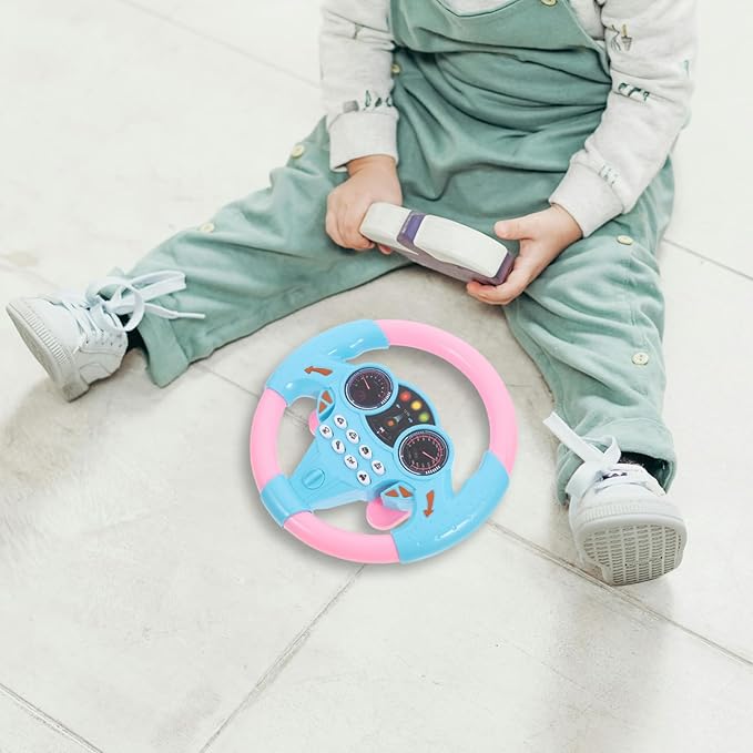 Toyvian Kids Steering Wheel - Toddler Steering Wheel Toy, Simulated Driving Controller, Pretend Driving Toy with Light Music for Boys Girls (Pink)