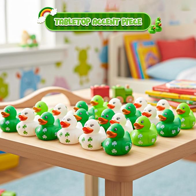 24 Pack St Patricks Day Rubber Ducks - 2 inch Shamrock Rubber Duckies Bulk - Saint Pattys Day Irish Gifts for Adults Kids Party Favors Accessories, Jeep Ducking