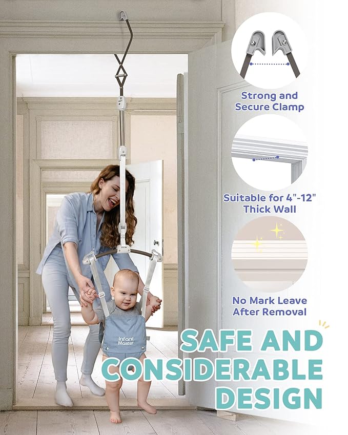 Infant Master Doorway Jumper, Johnny Jumper w/Adjustable Seat Bag, Durable Baby Door Bouncer & Swing Jumper w/Steel Spring, Wise Gift Choice for Infant & Toddler, Easy to Use, Blue