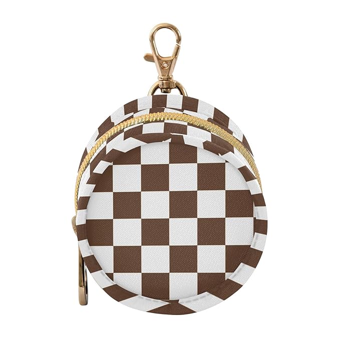 Brown Checkerboard Print Pacifier Holder Case for Diaper Bag Portable Travel Pacifier Storage Case with Clip Newborn Baby Pouch for Baby Boys Girls Purse Outdoor