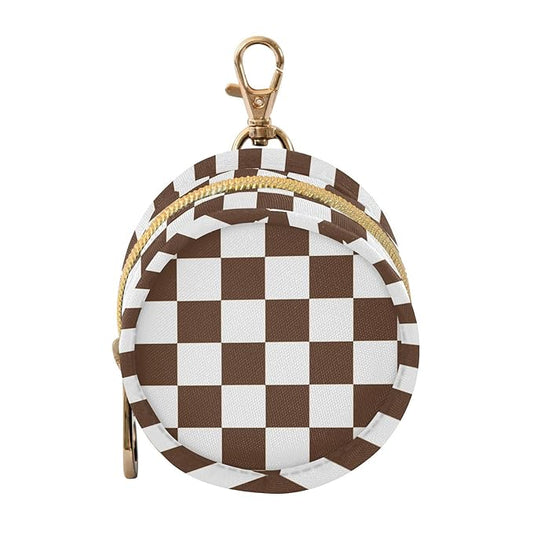 Brown Checkerboard Print Pacifier Holder Case for Diaper Bag Portable Travel Pacifier Storage Case with Clip Newborn Baby Pouch for Baby Boys Girls Purse Outdoor
