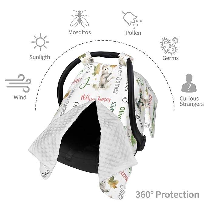 Custom Baby Car Seat Canopy Personalized Car Seat Covers with Name for Baby Boys Girls Customized Cat Nursing Breastfeeding Cover Infant Carseat Canopies Newborn Minky Baby Blanket