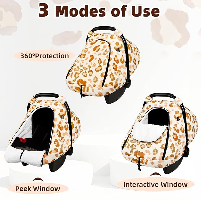 Winter Car Seat Cover Baby, GFU Warm Carseat Cover for Babies, Universal Infant Car Seat Canopy Waterproof, Cold Weather Shield Coats Brown