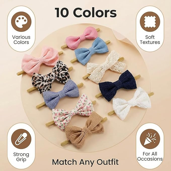 Baby Girl Headbands Nylon Flower Elastic Hairbands 14pcs Hair Accessories Gift for Newborn Infant Toddlers (White)