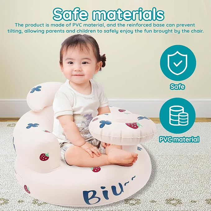 Inflatable Baby Floor Seat – Portable Baby Bouncer Self Inflatable seat for Babies 3 Months &-Up with Built-in Air Pump for Sitting Back Support