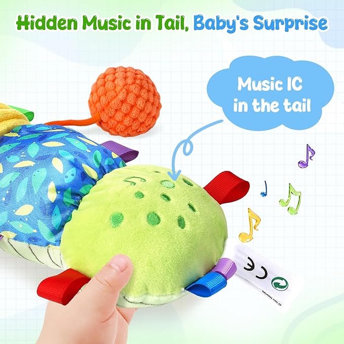 Musical Caterpillar Baby Toys 0-6 6-12 Months, Multi-Functional Sensory Tummy Time Toys for Newborn Infants Boys & Girls, Developmental Stuffed Animal Toys, Baby Shower & Baby Gifts