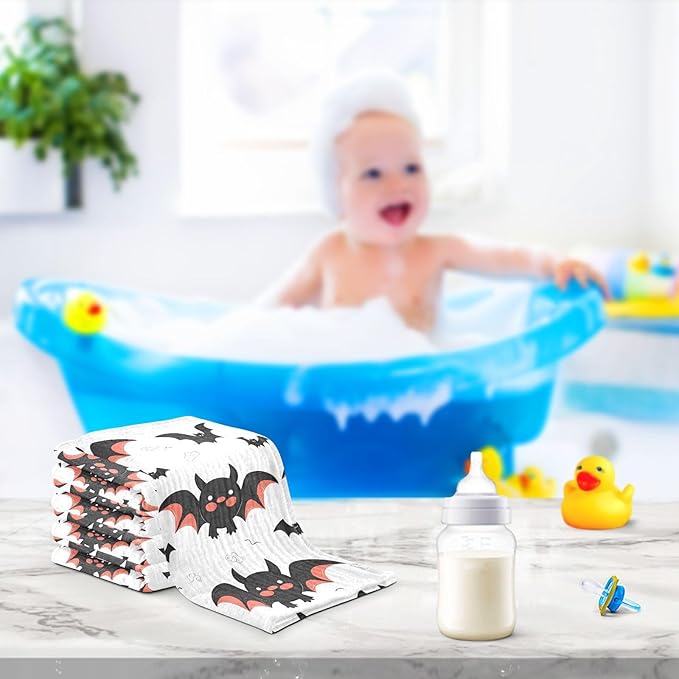 vvfelixl Cute Bats Cartoon Baby Burp Cloths Baby Muslin Washcloths for Boys Girls Cotton Baby Face Towel for Newborn Infants Soft and Absorbent 11.8 X 11.8 in, 5 Pack