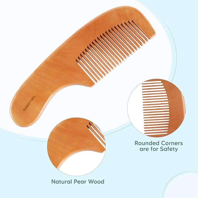 DEBETOOL Baby Hair Brush and Comb Set for Newborns & Toddlers - Wooden Baby Brush Set With Soft Goat Bristle and Toddler Comb, Ideal for Cradle Cap