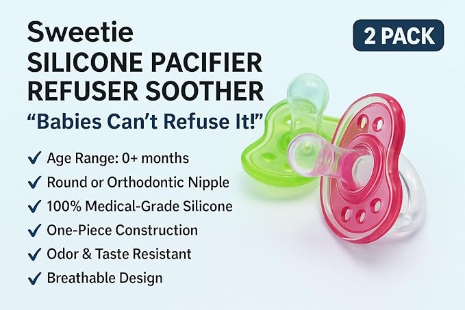 Sweetie Silicone Pacifier Refuser Soother 2 Count (Blue)
