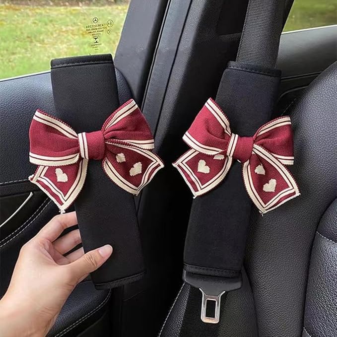 Bow Car Seat Straps Shoulder Pads for Women Girl, Soft Seat Belt Covers for All Car Seats/Pushchair/Stroller/High Chair (Red)