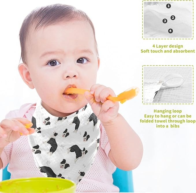 vvfelixl Baby Cotton Washcloths Border Collie Black Infants Bath Towel for Unisex Face Towels for Newborn, Natural Baby Wipes Delicate Skin, 11.8 X 11.8 inch, one sizex3
