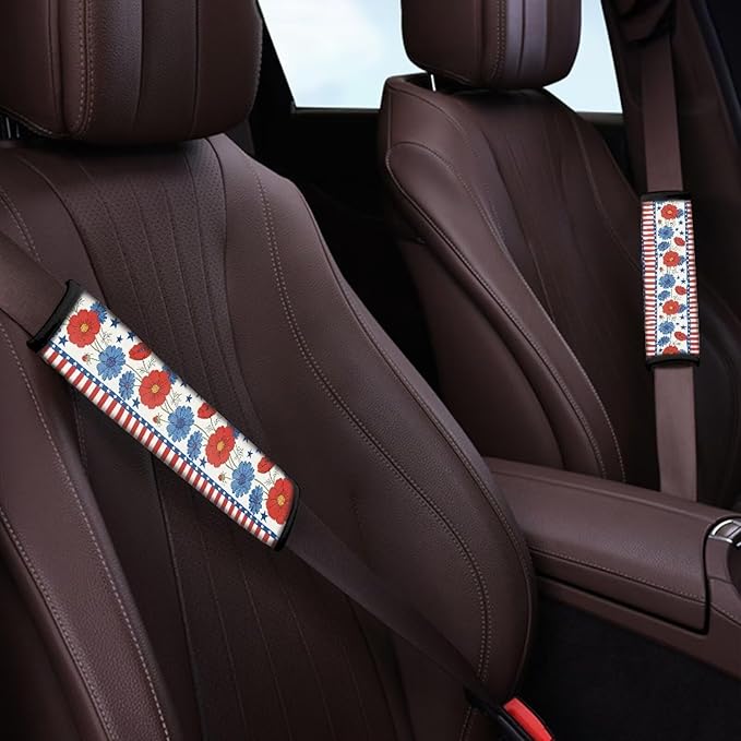 Car Seat Belt Cover Pad,Soft Comfortable Shoulder Seatbelt Pads Cushions for Adults and Children Auto Decor,Striped Flower